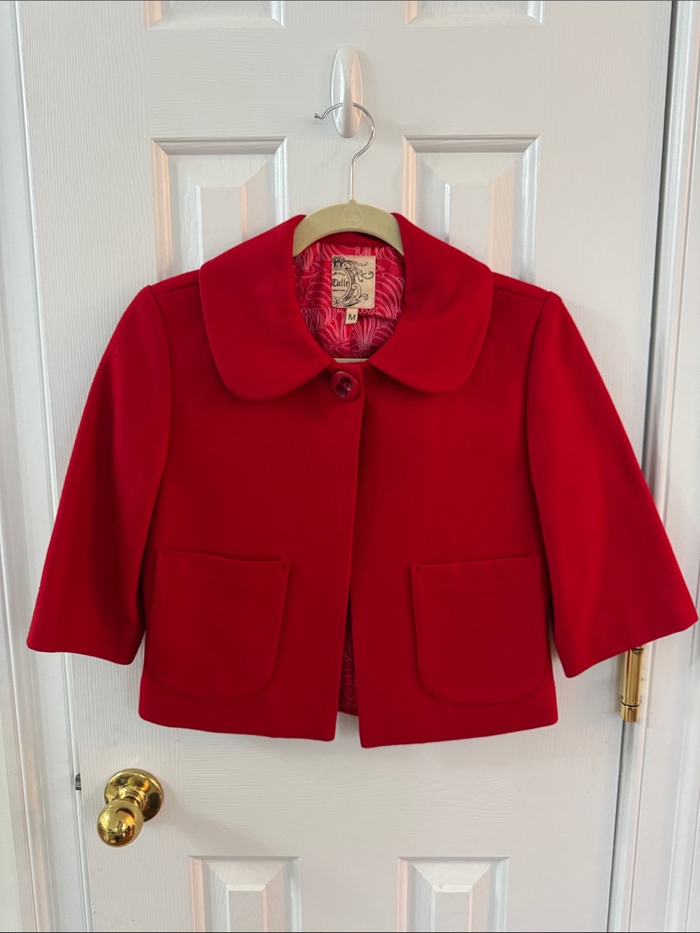 Tulle Women’s Red Wool-Blend Peter Pan Collar cropped Jacket M
